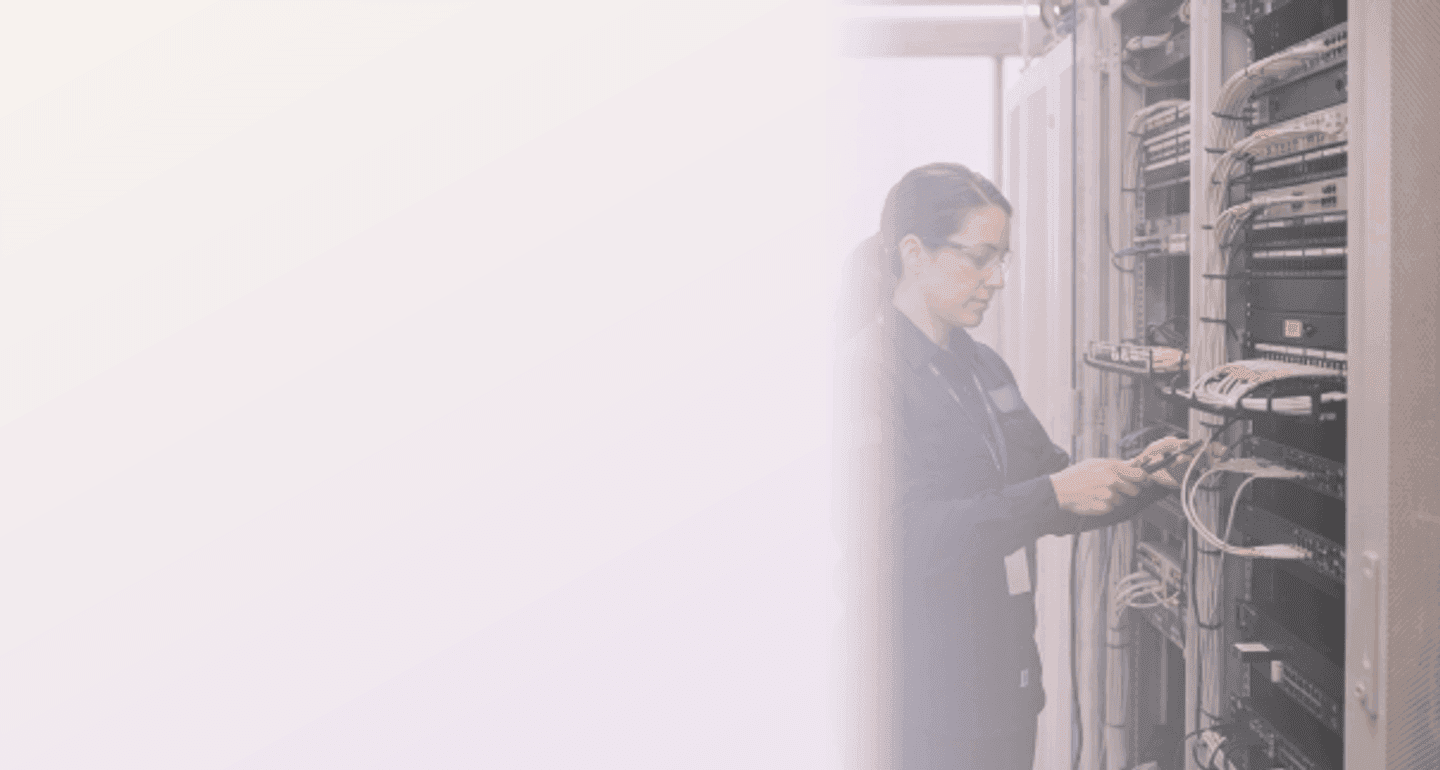 Data center operations technician and server rack infrastructure